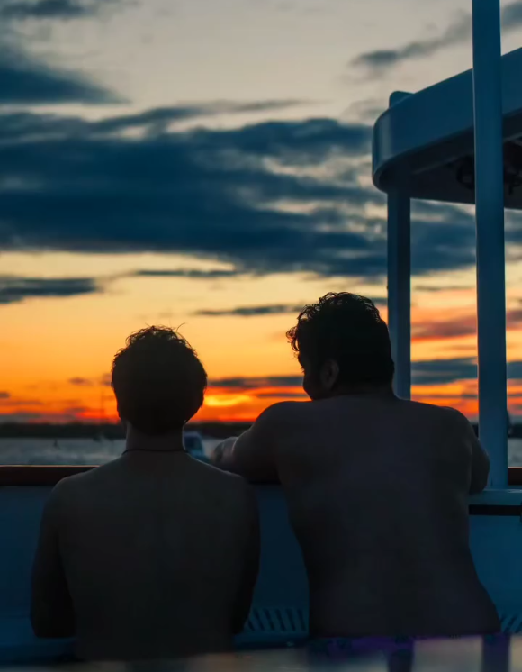 couple enjoying sunset in DC hot tub boat