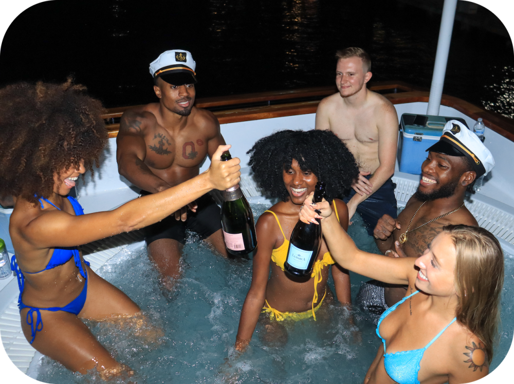 group of people in hot tub boat in DC