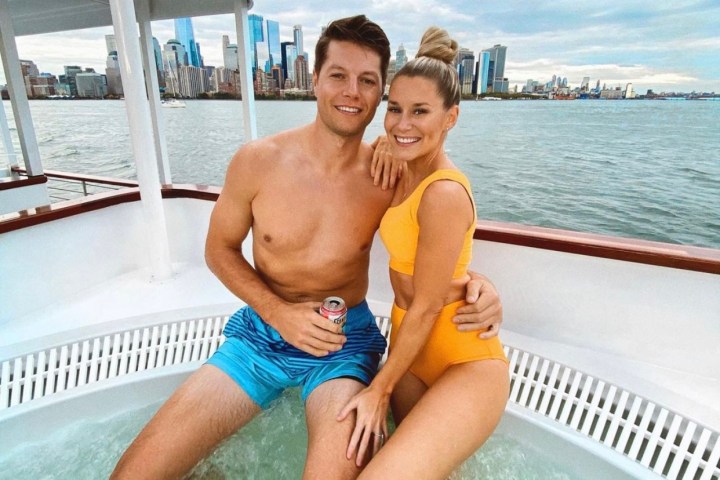 man & wife in romantic hot tub boat in NYC
