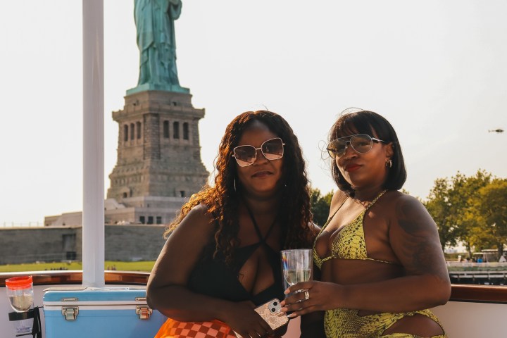 a man and woman swimming in the water