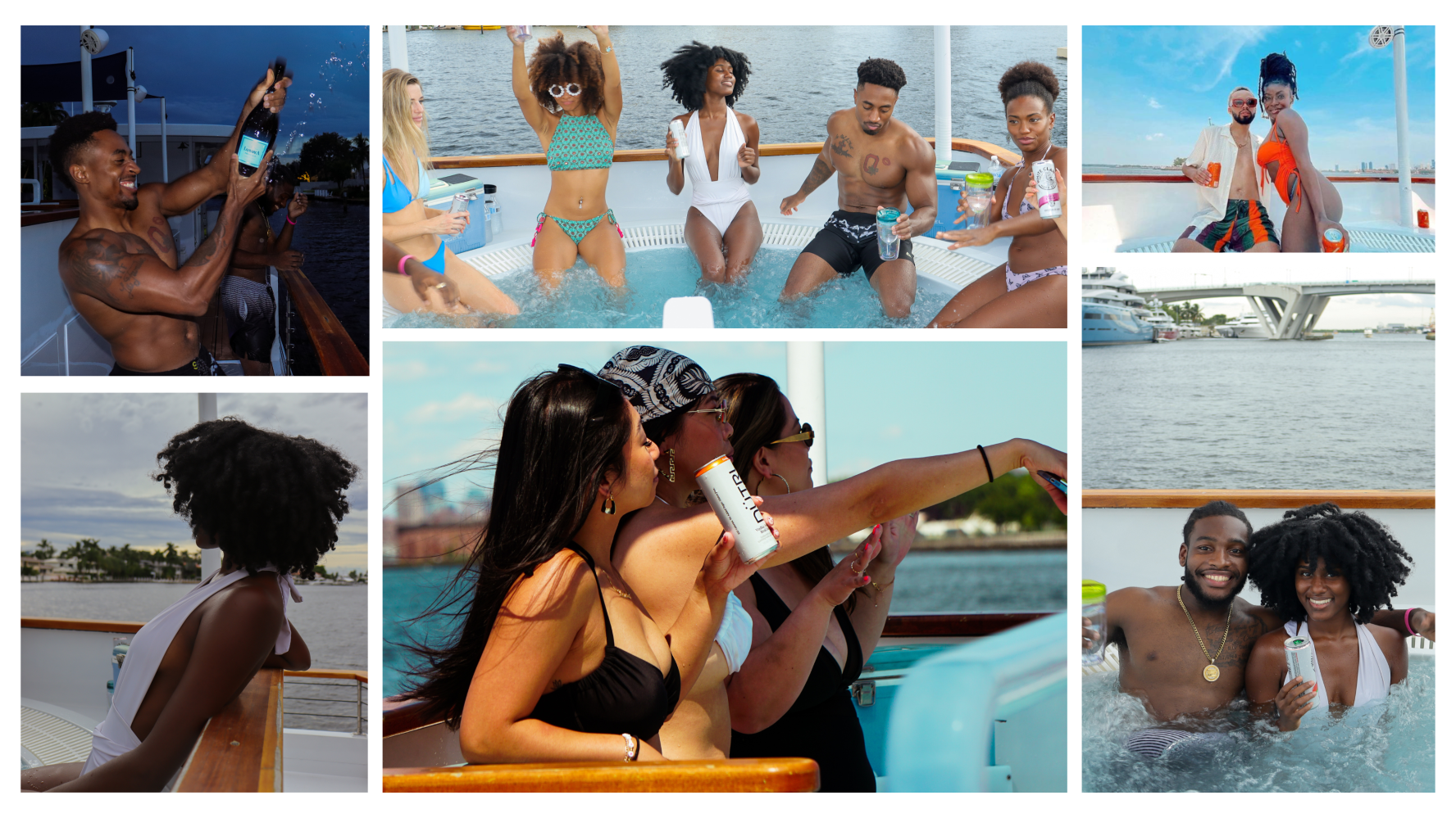 collage of people enjoying the DC hot tub boat
