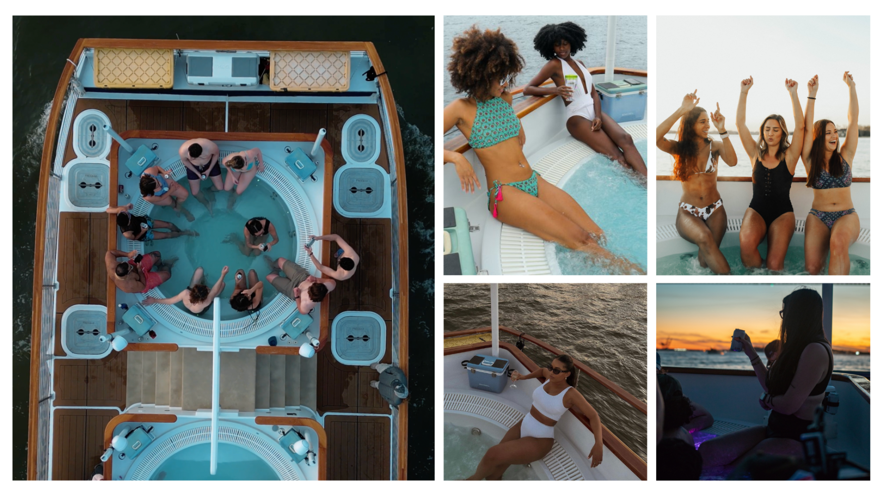 a group of people posing for a photo in the DC Hot Tub Boat